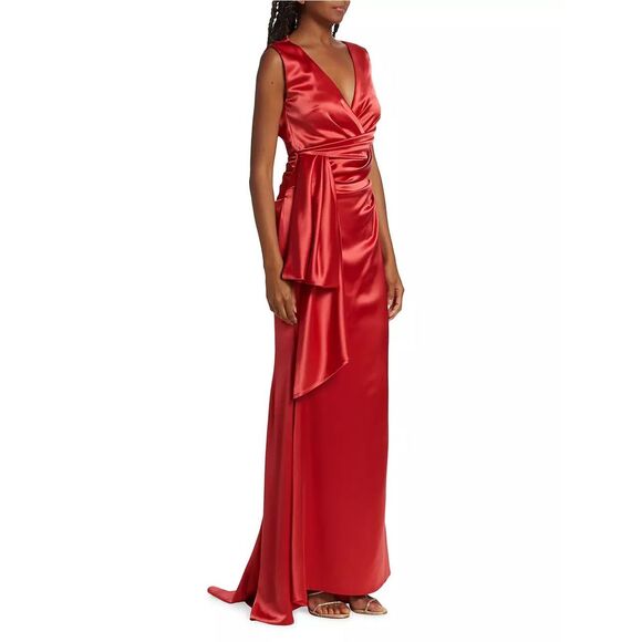 NWT Talbot Runhof Satin Side-Tie V-Neck Gown Size 6 $1995 - Picture 3 of 11